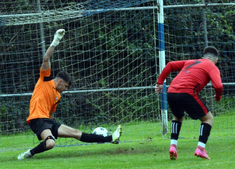 Dan James - scores an early goal for Pennar at Monkton. Picure: Gordon Thomas